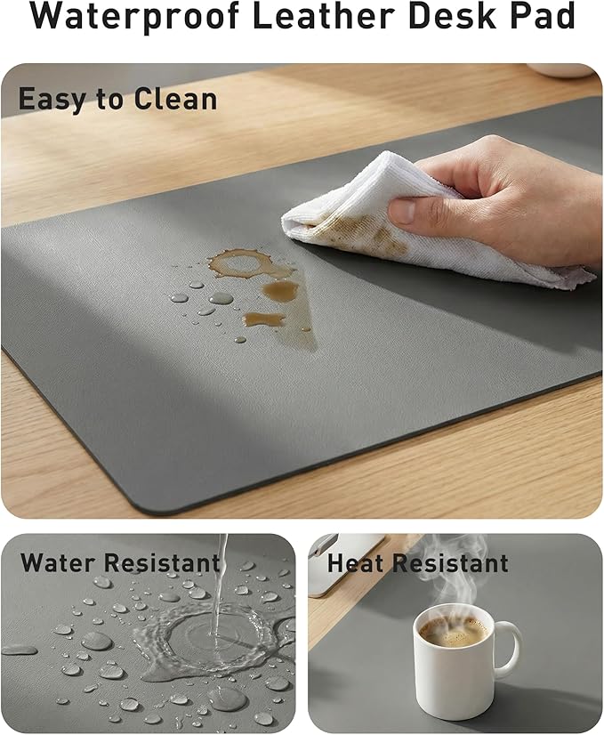 Aothia Faux Leather Desk Mat - Large Mouse Pad, Non-Slip PU Leather Blotter, Waterproof Writing Surface for Office and Home (Grey, 42" x 17")