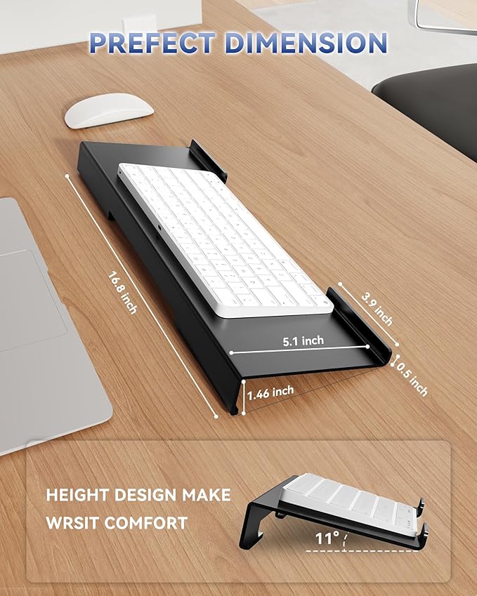 Acrylic Computer Keyboard Stand for Desktop (Black), Ergonomic Keyboard Tilted Elevated Rack Key Board Tray Holder Riser Stand for Office Home Desk Work Supplies