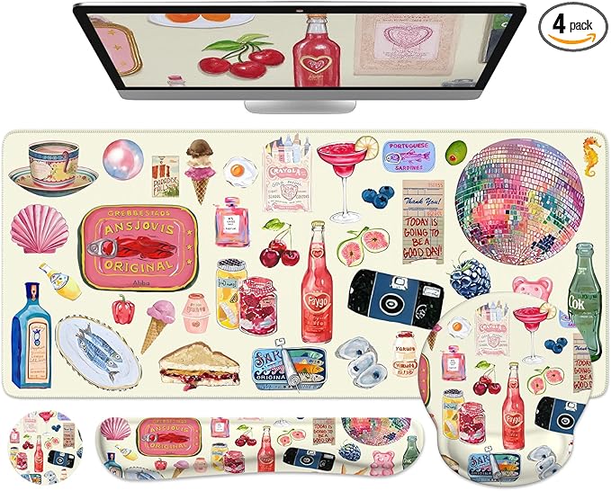 iCasso Desk Pad Mat, Large Mouse Pad and Keyboard Wrist Rest Set, Desk Protector Mat,4in1 Ergonomic Carpal Tunnel Keyboard Pad with Wrist Support for Desktop Home Office Computer