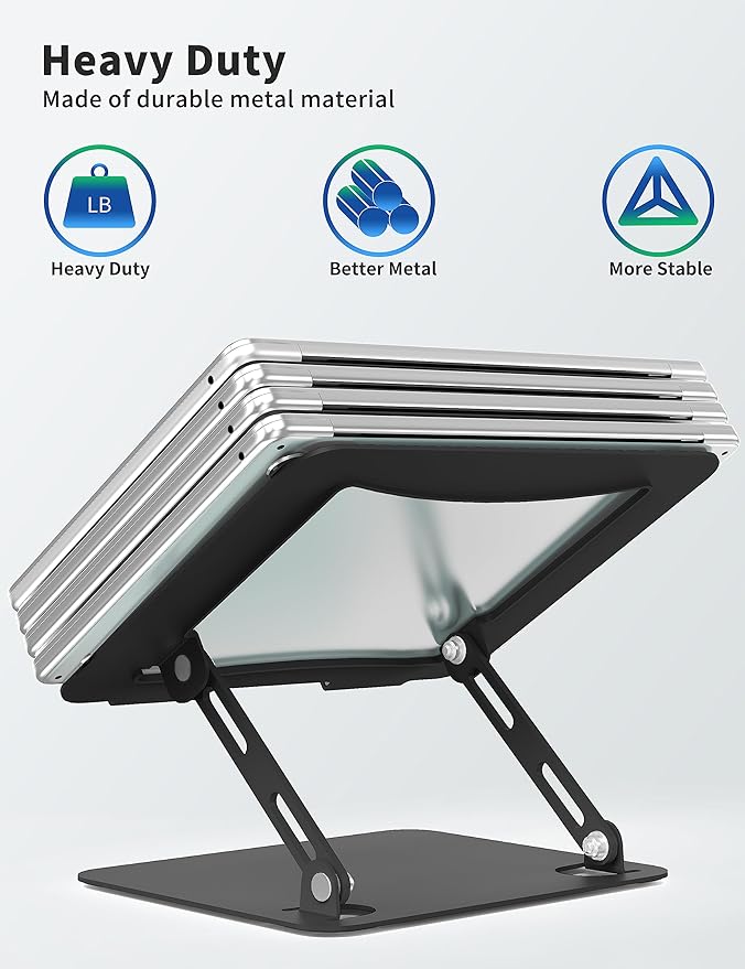 SOUNDANCE Laptop Stand for Desk, Portable Adjustable Laptop Riser, Ergonomic Design Computer Holder, Metal Laptop Mount Elevator Compatible with 10 to 15.6 Inches PC Computer, Black