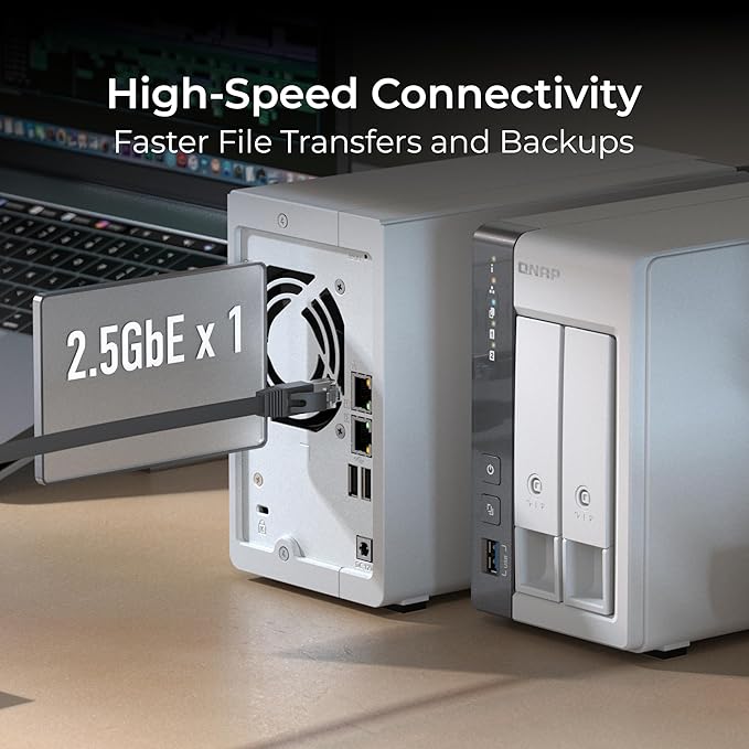 QNAP TS-216G-24ST-US 2-Bay 2.5GbE Desktop NAS, Equipped with ARM Cortex-A55 Quad-Core CPU, with 4TB Storage Capacity, Preconfigured RAID1 Seagate Iron Wolf HDD Bundle