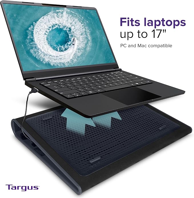 Targus 17 Inch Dual Fan Lap Chill Mat - Soft Neoprene Laptop Cooling Pad for Heat Protection,Fits Most 17" Laptops and Smaller - USB-A Connected Dual Fans for Heat Dispersion (AWE55US),(Pack of 8)