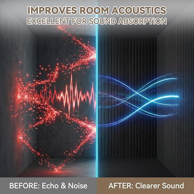 10Pack Large Acoustic Panels, 48x24x0.38 inch Sound Proof Panels for Walls, Self-Adhesive Sound Dampening Wall Panels, Noise Absorbing Decorative Wall Panels, Wall Noise Blocker for Home (Black)