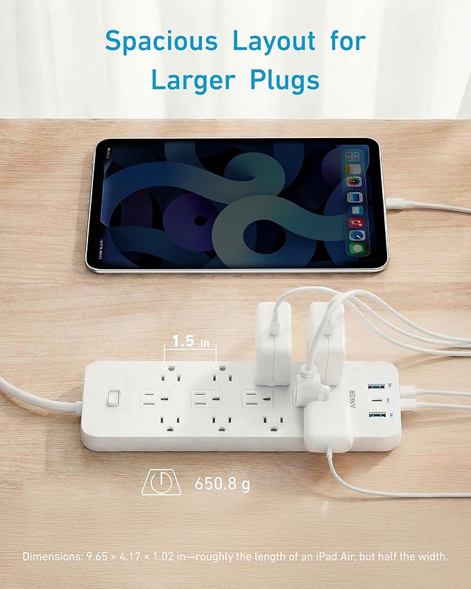 Anker Power Strip with 2100J Surge Protector, Outlet Extender, 5ft Extension Cord with Multiple Outlets, 12 AC, 2 USB A,1 USB C Port for 20W, Home Office, Dorm Room Essentials, TUV Listed