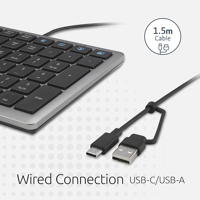 Kensington KB515 USB-C Wired Keyboard, QWERTY Full-Size Layout, Quiet Scissor-Switch Keys, Programmable, Copilot Hotkey, USB-A Adapter Included, Compatible with Windows, Black (K75410NA)