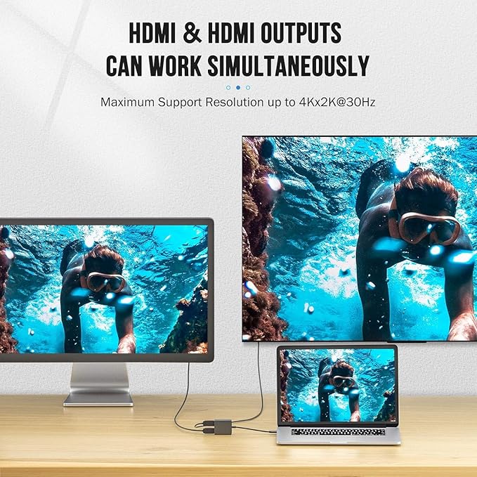 Lemorele USB C to Dual HDMI Adapter, Dual Monitor Adapter Converter Supports 4K@60Hz and Dual 4K@30Hz, for MacBook HP Dell Surface Thinkpad Type C Laptops, [macOS only Support SST Mode]