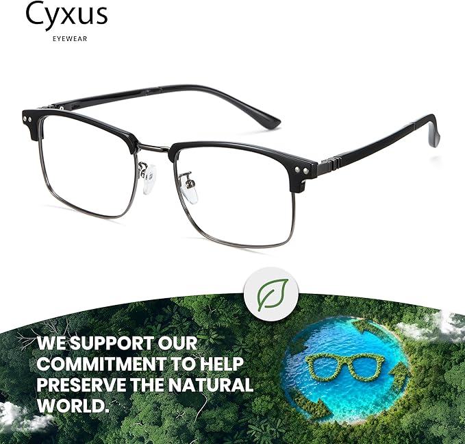 Cyxus Blue Light Blocking Glasses for Men Women, Half Rim Square Metal Frame Computer Gaming Glasses, Lightweight 8133