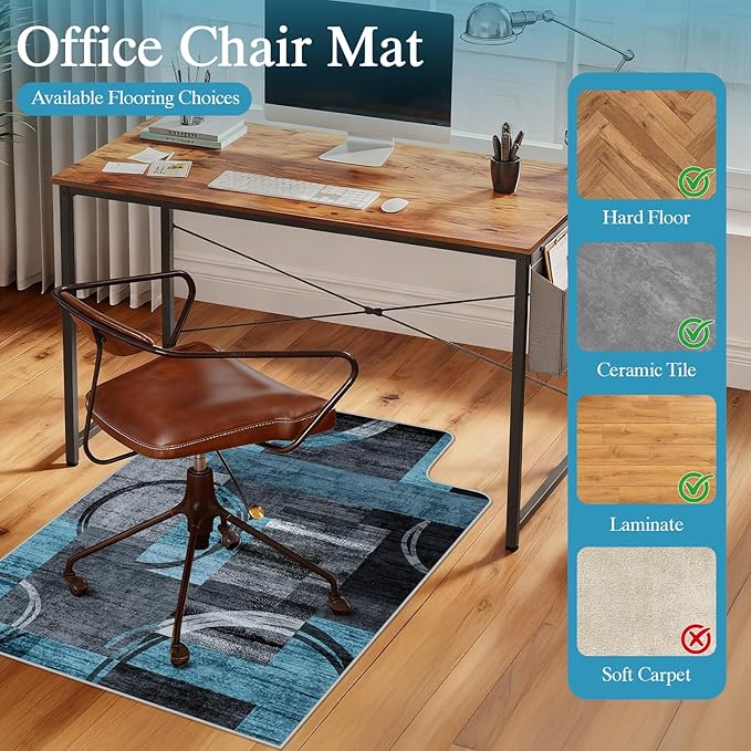Office Chair Mat for Hardwood Floor & Tile Floor,36"X 48" Heavy Duty Desk Chair Mat for Hard Floors, Under Desk Rug for Rolling Computer Chair,Anti Slip,Low Pile Carpet Protector-Convex Geo Blue Gray