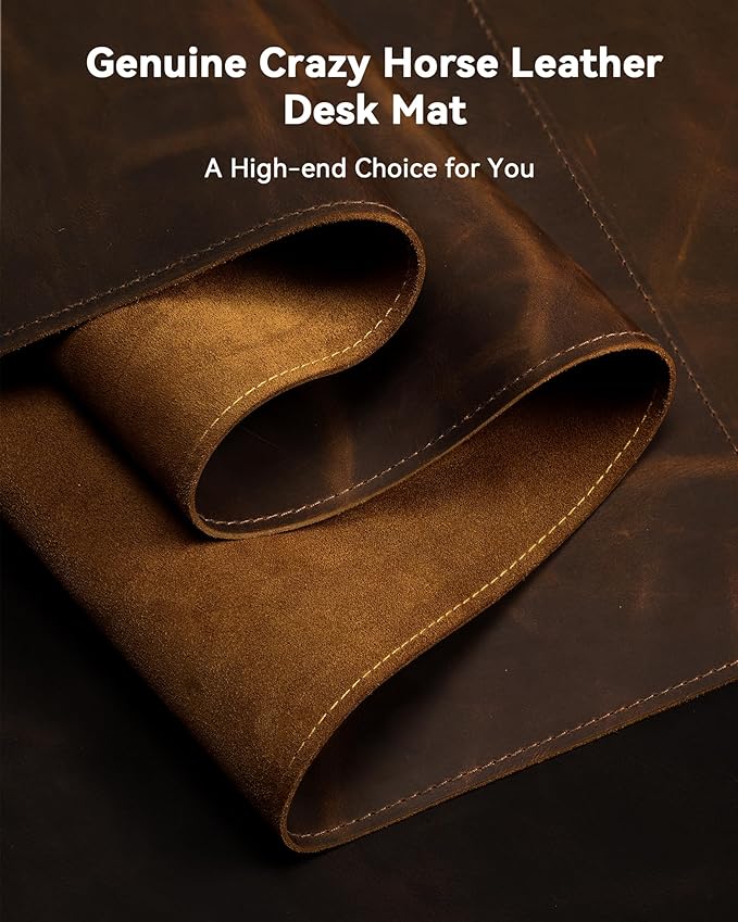 YSAGi Leather Desk Mat, 23.6"x13.8"Real Leather Desk Pad, 2mm Thick Desk Blotter with Stiched line,Oil-Wax Feel Mouse pad and Self-Healing Laptop Pad for Home & Office(Classic Dark Brown)