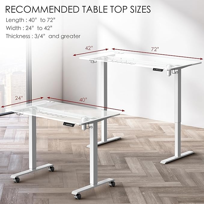 SHW Premium Electric Standing Desk Frame – Height Adjustable Motorized Base for 40" to 72" Table Tops, Smooth Lift Sit-Stand Frame for Home or Office, White