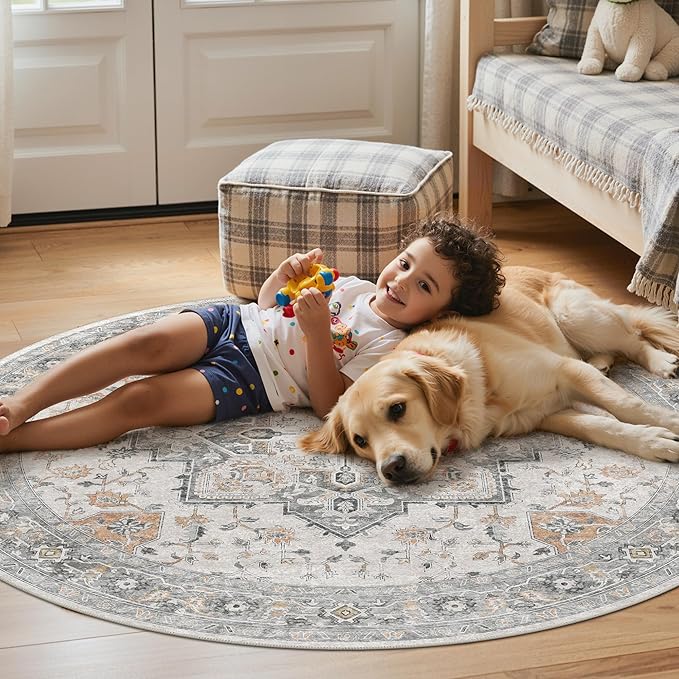 48"x48" Office Chair Mat for Hardwood Tile Floor, Under Desk Carpet Protector for Rolling Computer Chair Mat, Machine Washable Round Area Rug, Anti-Slip 1/5" Thick Low Pile Thin Floor Mat, Taupe