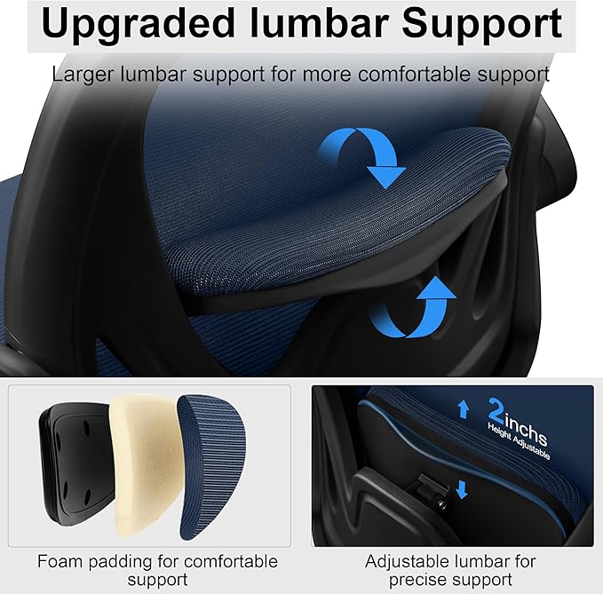 Drafting Chair Tall Office Chair with Flip-up Armrests, Adjustable Height, Enhanced Lumbar Support Ergonomic Rolling Stool, Back Support, Adjustable Foot Rest Ring for Standing Desk Navy