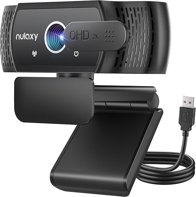 Nulaxy QHD 2K Webcam with Auto Light Correction, PC Camera with Dual Noise-Cancelling Mics, 1.5M USB Plug & Play, 92° Ultra Wide-Angle Lens with Privacy Cover, for Video Calling and Conferencing