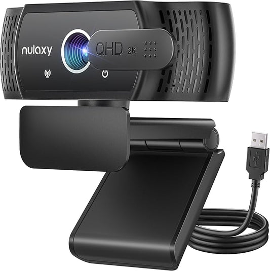 Nulaxy QHD 2K Webcam with Auto Light Correction, PC Camera with Dual Noise-Cancelling Mics, 1.5M USB Plug & Play, 92° Ultra Wide-Angle Lens with Privacy Cover, for Video Calling and Conferencing