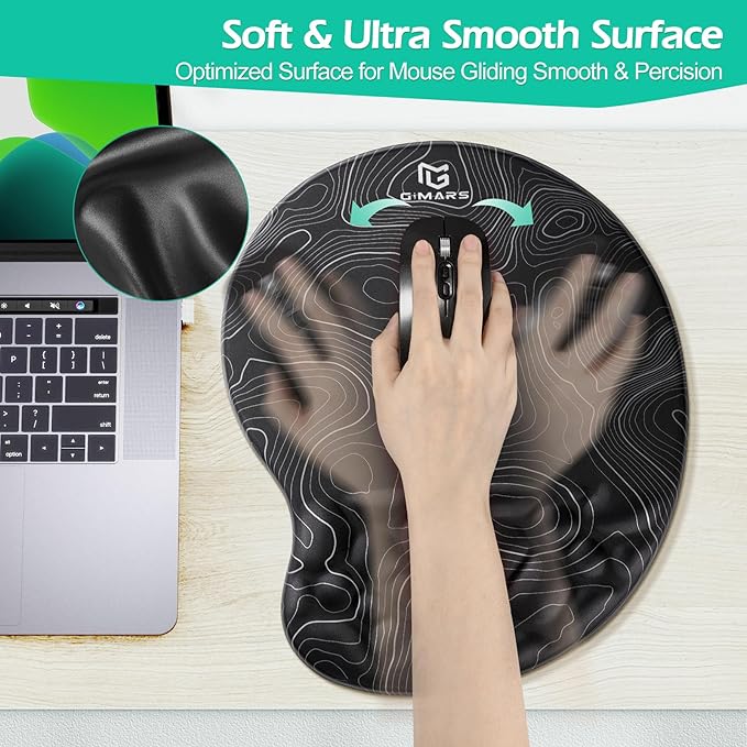 Gimars Upgrade Ergonomic Mouse Pad Wrist Rest with Memory Foam Massage Bump, Enlarge [ 30% Larger Moving Space] Mouse Pad Wrist Support with Nonslip PU Base for Laptop, Computer, Gaming & Office