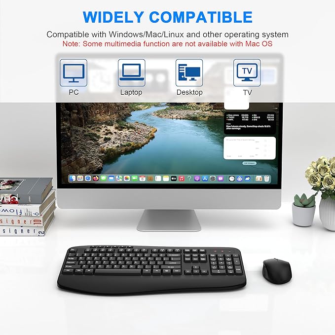 Wireless Keyboard and Mouse Combo, Full Size Ergonomic Keyboard with Palm Rest, Comfortable Natural Typing, 2.4G Lag-Free, Sleep Mode, 3 Level DPI Computer Mouse Keyboard for Laptop, Desktop, Windows