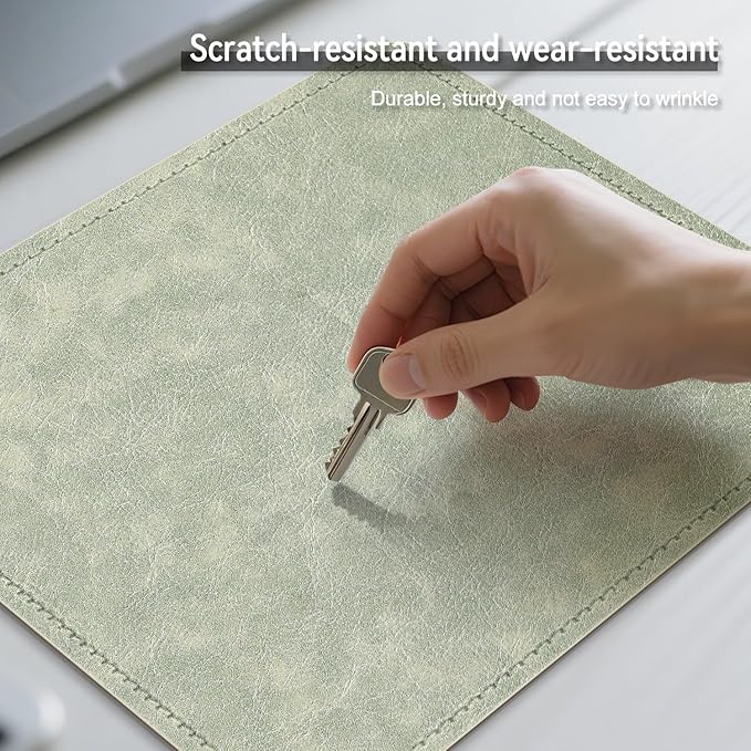 Imitation Crazy Horse Leather Desk Mat - Waterproof Desk Pad - Ideal for Large Mouse Pad and Desk Mats on Top of Desks (Light Green+White, 11"*8")