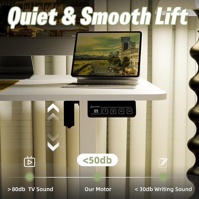 ERGOMAKER 55" Electric Standing Desk, Adjustable Height, Sit Stand Up Desk for Home Office & Computer Workstations, Memory Controller, White