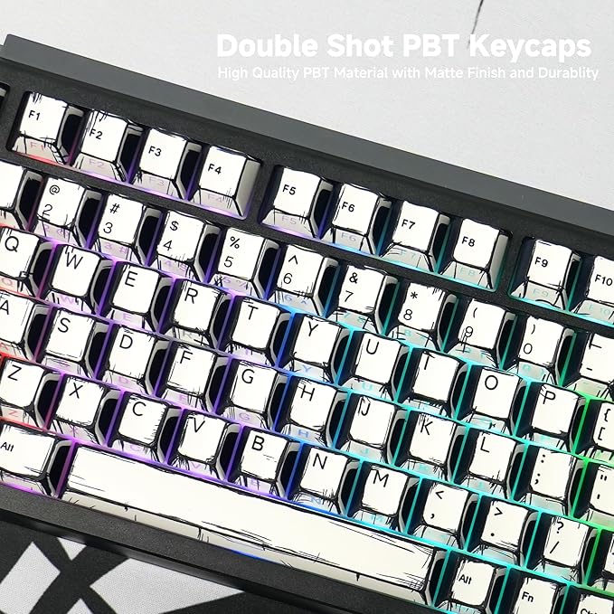 FunHub Retro PBT Keycaps - White 137 Keycaps Set for Full Size Mechanical Keyboard (Typing,Gaming or Anime Themed),Shine Through Side Printed Backlit Key Caps (Cherry,Doubleshot,MX,100% 75% 65% 60%)