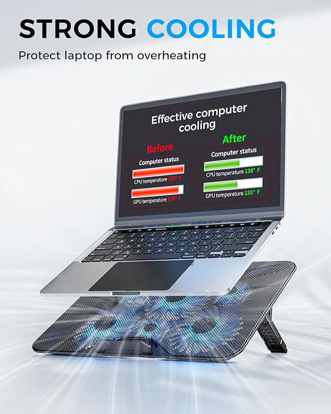 AICHESON Laptop Cooling Pad with 6 High-Speed Fans, Laptop Cooler with Adjustable Angles, Compatible with 14-17.3 Inch Laptops