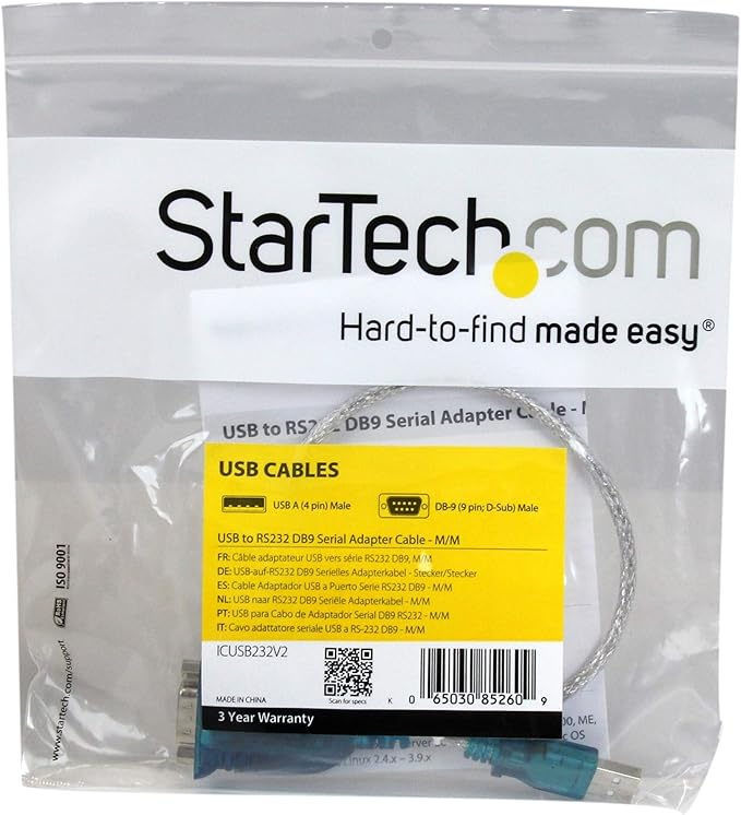 StarTech.com 17in (43cm) 1-Port USB to Serial Adapter Cable, USB-A to DB9 RS232 Adapter, Prolific Chipset - M/M