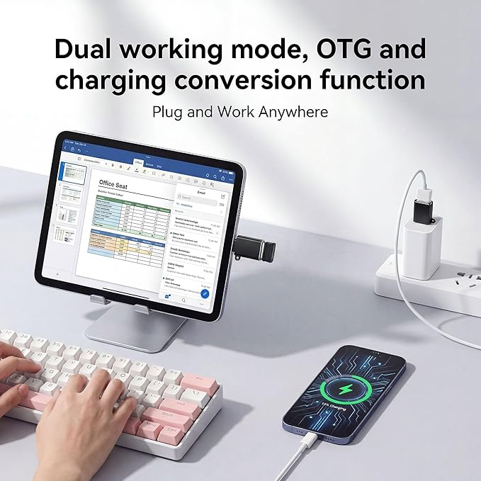 USB C to USB Adapter 6 Pack,Type C Male to USB 3.0 Female,OTG USB Adapter with Portable Key Lanyard,Data Sync Fast Charging Converter for iPhone 17 16 15,Galaxy S24 S23,MacBook,Laptop,Tablet