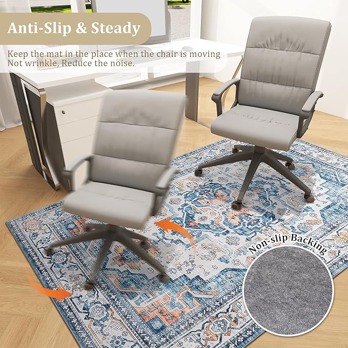 chakme Office Chair Mat for Hardwood Floor, 48"x36" Easy Glide Computer Desk Mat Protector for Rolling Chair Under Desk Rug Nonslip Backing, Machine Wash, (Boho)