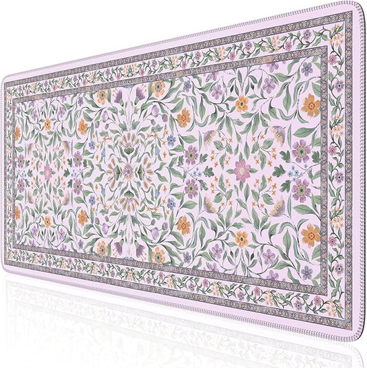 iLeadon Desk Matt for Desktop, Purple Mouse Pad for Keyboard, Floral Gaming Desk Mat with Non-Slip Base, Stitched Edges Large Keyboard Mat 35.4x15.7 Inch for PC & Home Office (Purple)