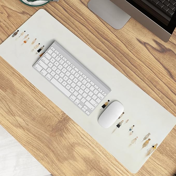 Beige Summer Beach Mouse Pad,XL Large Art Minimalist Abstract People Desk Mat,Aesthetic Calming Beach Crowd Desk Mat for Home Office Dorm Desktop Decor,31.5x11.8 Inch