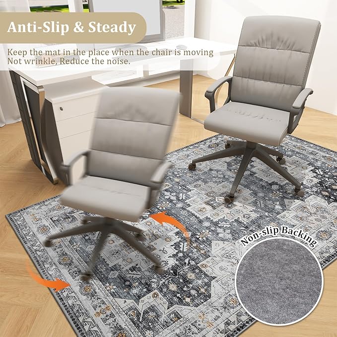 chakme Office Chair Mat for Hardwood Floor, 48"x36" Easy Glide Computer Desk Mat Protector for Rolling Chair Under Desk Rug Nonslip Backing, Machine Wash, (Boho)