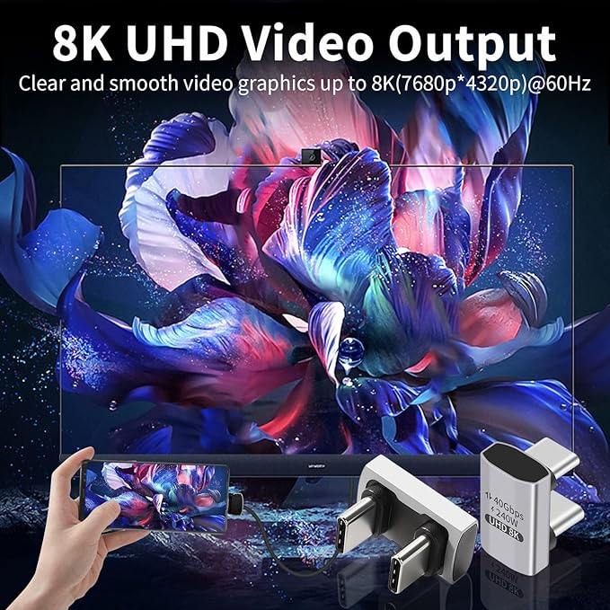 Duttek 180 Degree USB C to USB C Adapter 240W PD, 40Gbps Data & 8K Video, U Shape Type C Male to Male Adapter for Thunderbolt 4/3,Switch, Laptop, Tablet, Phone 1Pack