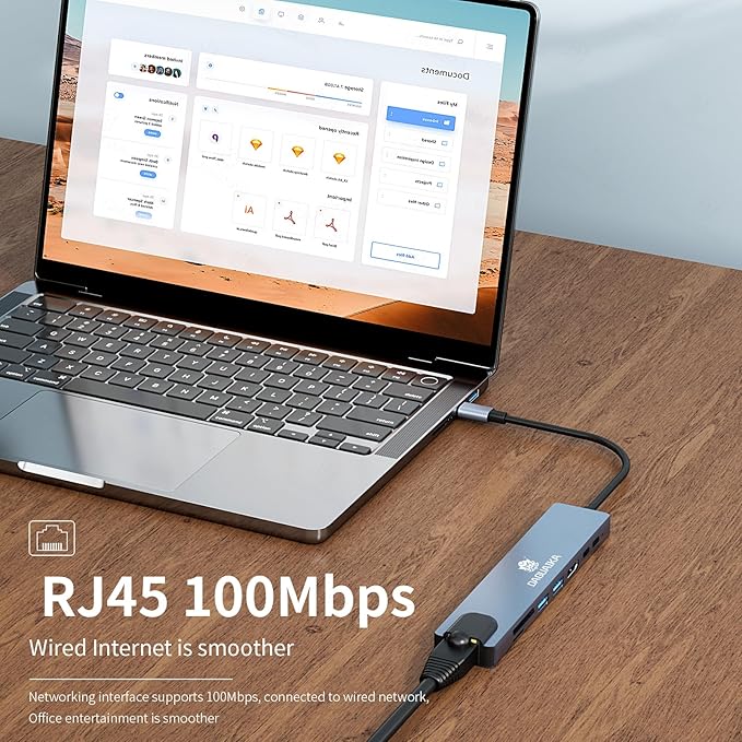8 in 1 USB C HUB,USB C Multiport Adapter with 4K HDMI, PD100W, USB C Port,USB 3.0,USB 2.0, RJ45 Ethernet, SD/TF Card Reader, Docking Station Compatible with MacBook Pro/Air/Laptops/Dell XPS/iPad