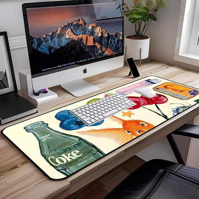 Cute Vibrant Deskpad, Patterned Collage Desktop Mouse Pad XXL, Beige Large Gaming Keyboard Pad,Funny Extra Large Desk Mat, Laptop pad, Home Office Desk Decor Aesthetic for Women 31.5"X15.7"