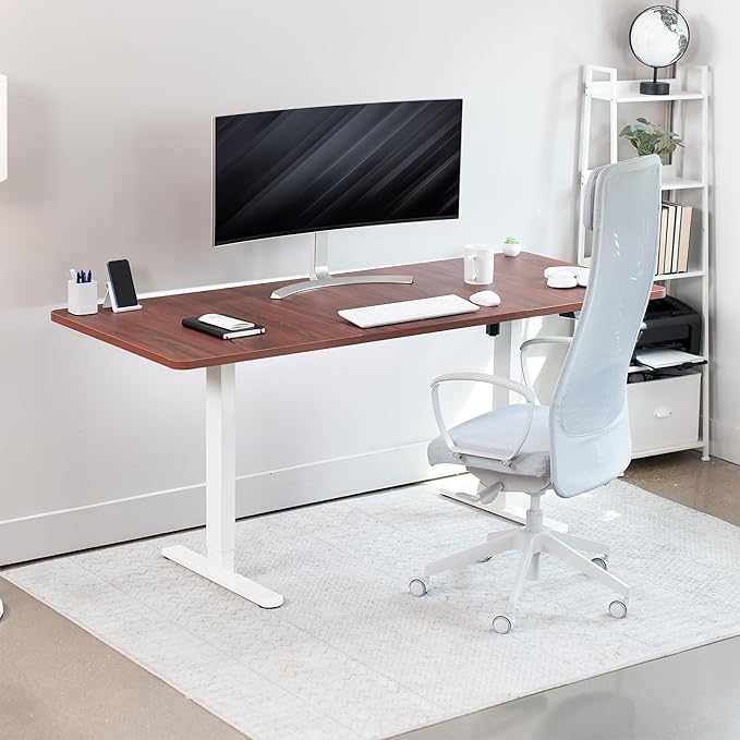 VIVO Electric 71 x 30 inch Stand Up Desk, Height Adjustable, Dark Walnut Top White Frame, Home and Office Furniture Sets, DESK-KIT-0W7D