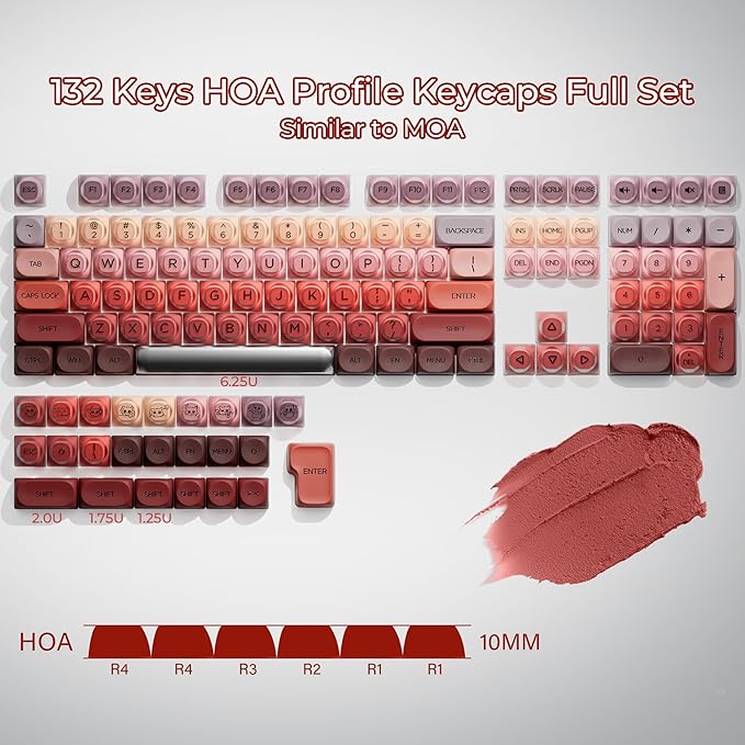 OHY PBT Keycaps, XVX Berry Kiss Theme Red Jelly HOA Profile Key Cap, 132-Key Cute Custom Keycaps (for Mechanical Keyboards with Cherry/Gateron MX Switches)-Lipstick