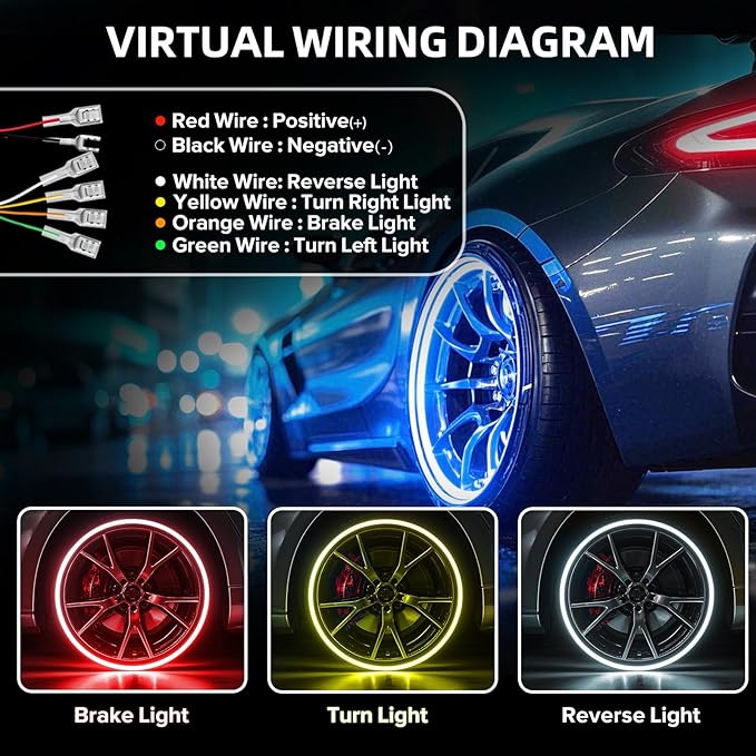 Tavaray 4PCS 14" RGB LED Wheel Ring Lights with APP & Remote Control, 178+DIY Dynamic Modes w/Turn Signal Braking and Reverse Function, IP67 Waterproof Wheel Lights for Trucks Pickups Cars Offroad