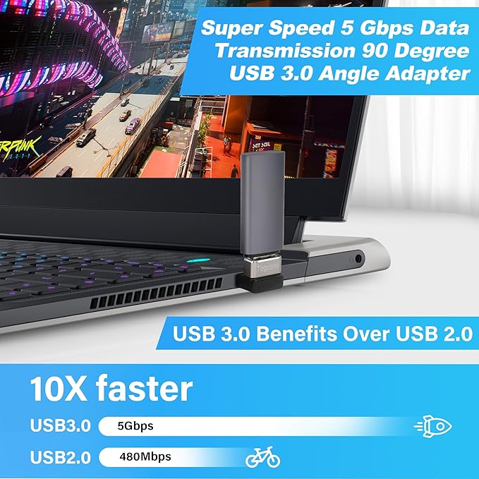 90 Degree USB 3.0 Adapter 4 Pack, Up and Down & Left and Right Right Angle USB A Male to Female Connector Converter USB L Shape Extender, Support Charge & Data Sync for PC, Laptop, Mouse, Keyboard