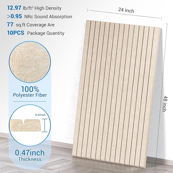10 Pack Acoustic Panels,48"*24"*0.47"Self-Adhesive Soundproof Wall Panels,High Density Sound Proof panels for Walls, Office, Reccording Studio, Home,Ceiling- Camel