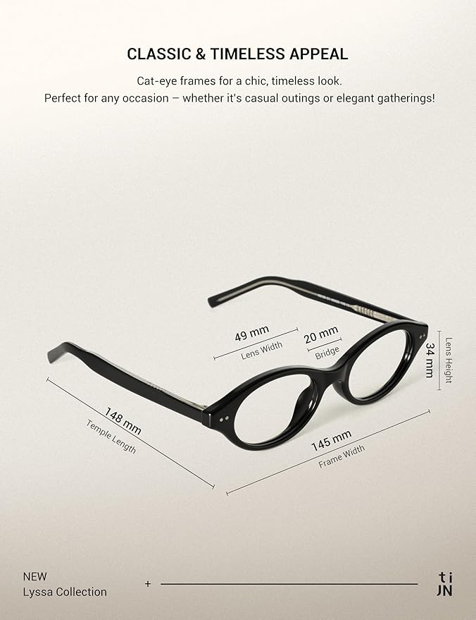 TIJN Lyssa Blue Light Glasses for Women Men,Retro 90s Oval Cat Eye Frame Eyeglasses,Lightweight TR90 Computer Gaming Eyewear