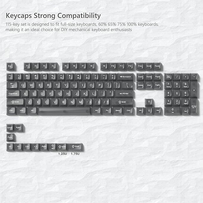 Womier Keyboard Keycaps Jelly, Black Keycaps Clear 60 65 75 100 Percent, Transparent Cute Custom Key Cap Set for Cherry MX, Kailh, Outemu, Gateron Mechanical Keyboards(MDA Profile)
