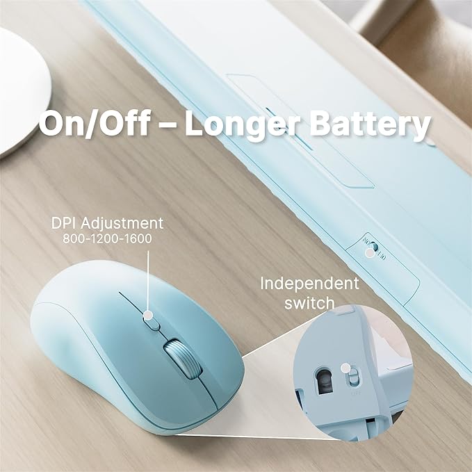x UBOTIE Wireless Keyboard and Mouse Combo with 110 Round Keycaps, Power Switch, and Scissor-Switch Typing Feel – Ideal for Office Use(Blue)