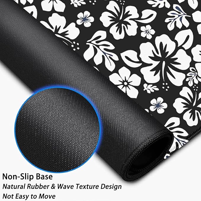 Black and White Flowers Desk Pad Mouse Pad,Large XL Floral Mouse Mat with Stitched Edges for Gift,Non-Slip Rubber Base Mousepad for Office PC Keyboard Laptop and Home Work Desk Mat(31.5X11.8 in)
