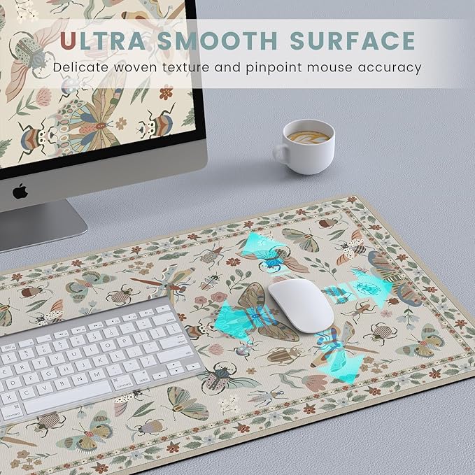 HAOCOO Desk Matt for Desktop,Cute Mouse Pad, Floral Desk Pad, Large Mouse Pad with Non-Slip Base, Waterproof Computer Mouse Mat for Gaming, Keyboard Mat for Women Office Decor(Beige)