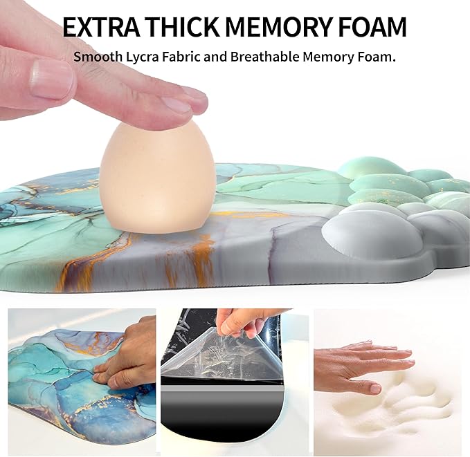 Ergonomic 2 in 1 Cloud Mouse Pad and Keyboard Wrist Rest, Non-Slip, Relieves Wrist Pain - Blue Marble