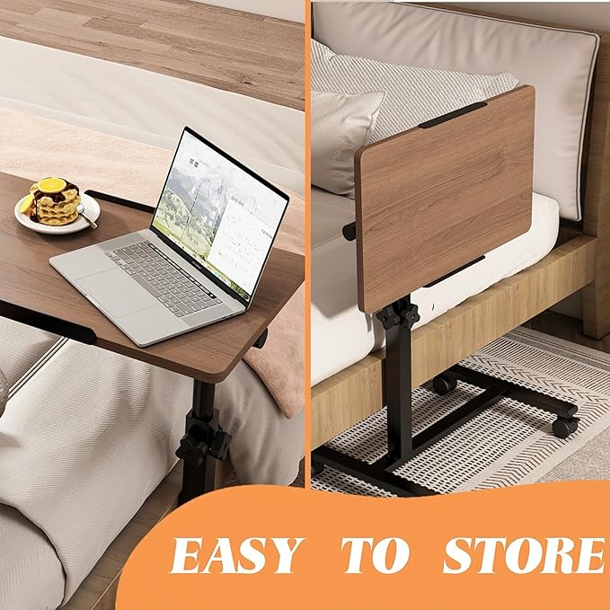 Office Carts & StandsOverbed Table Adjustable Height with Wheels Rolling Laptop Desk Medical Bed Tables Couch Tray Table-Brown