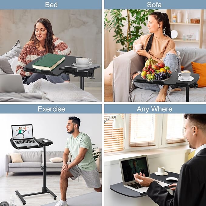 F2C Portable Adjustable Height 360° Swivel Laptop Desk PC Computer Mobile Notebook Laptop Stand Rolling Table Desk Cart Tiltable with Wheels Casters& Mouse Pad Table