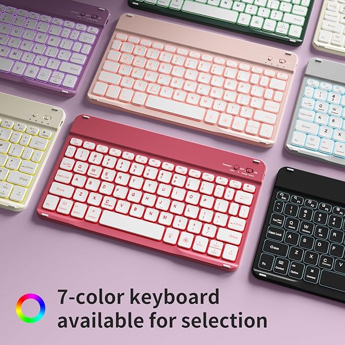 for iPad (A16) 11th Generation 2025 11-inch/10th Generation 2022 10.9 inch with Keyboard, 7 Colors Backlit Square Keycaps, Detachable Wireless Bluetooth Keyboard Case with Pencil Holder, Purple