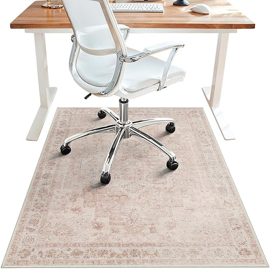 48"x60" Office Chair Mat for Hardwood Tile Floor, Under Desk Carpet Protector for Rolling Computer Chair Mat, Machine Washable Area Rug, Anti-Slip 1/5" Thick Low Pile Thin Vinyl Floor Mat, Light Pink