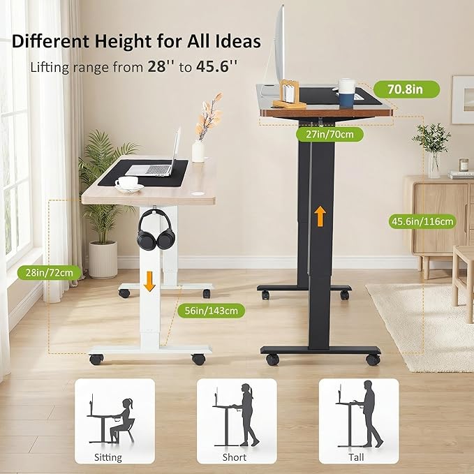 farexon Electric Standing Desk Adjustable Height, 71 x 28 Inch Sit Stand up Desk with Large Mouse Pad, Double Metal Hook,4 Wheels,4 Memory Preset Heights Home Office Computer Desk,Oak Grey