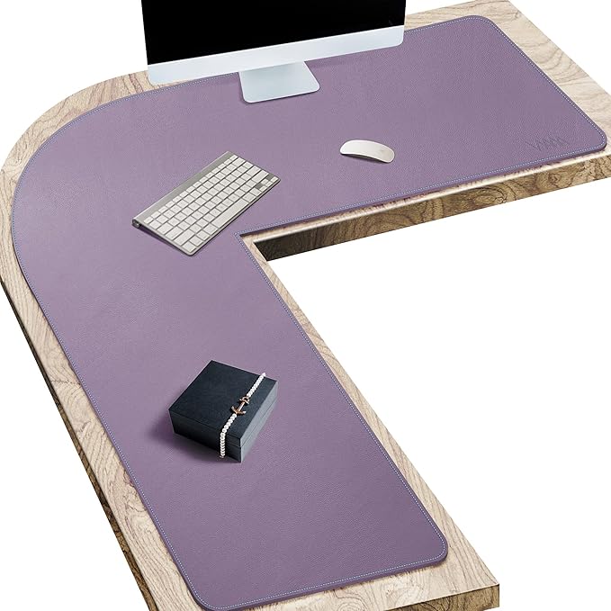 Vyaaa L-Shaped Leather Desk Pad, Two Tone Gaming Mouse Pad for Corner Desk Mat, Office and Home, 43 x 43 x 15.7 Inch(Purple)